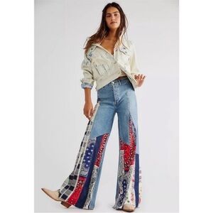 Free People sz 28 Cortez pieced patch wide leg jeans